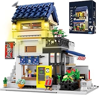 Japanese Izakaya Shop Building Blocks, 2-in-1 Modular Street View House with LED Lights, Compatible with Major Brands, 66502 Japanese Architecture Model Kit, Ideal Collectible Gift for Adults