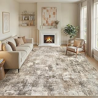WITSHOCK Area Rugs 10x14 Living Room Rug - Washable Neutral Soft Low Pile Non-Slip Modern Abstract Thin Large Indoor Carpet for Bedroom Dining Room Nursery Office - Dark Brown