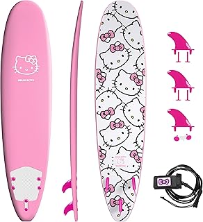 Hello Kitty 8ft Surfboard by Wavestorm | Graphic top Deck with high Density Slick Bottom | for Kids and Adults | Foam Construction with Accessories | Includes Basic Leash