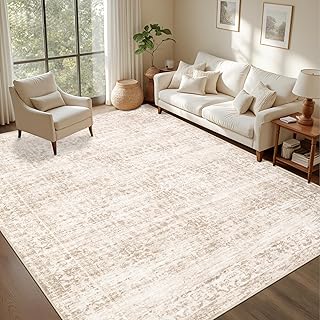 5x7 Area Rugs Living Room Rug: Washable Vintage Boho Rug No Slip Stain Resistant Soft Carpet Indoor Floor Floral Large Carpets for Bedroom Dining Room Farmhouse Nursery Hallway Home Office Beige