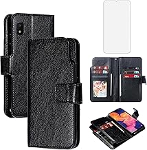 Asuwish Phone Case for Samsung Galaxy A10e Wallet Cover With Tempered Glass Screen Protector Flip Credit Card Holder Slot Stand Purse Folio Pocket Mobile Leather Cell A 10e 10ae S102DL Women Men Black