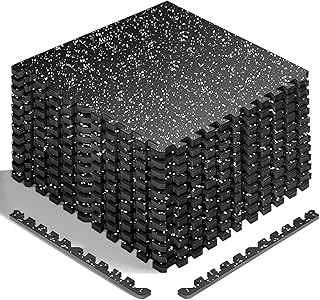HAPBEAR 0.56'' Thick 12 Pcs 48 Sq Ft Exercise Equipment Mats - High-Density Rubber Top EVA Foam Interlocking Mats, 24x24in Tiles, Heavy-Duty Treadmill Mat for Hardwood Floors, Home Gym Mat