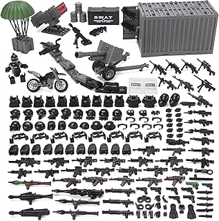 SWAT Team Weapons Pack with Shipping Cargo Container Army Equipment Helmet Armor 325Pcs Various of Military Accessories Building Block Toy Compatible with Major Brands Police Soldiers Figures (Black)