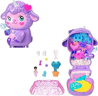 Dolls & Playset, Cozy Dreamland Lamb Compact, Travel Toy with 1 Micro Doll, Pet Unicorn, Food & Fashion Styling Accessories