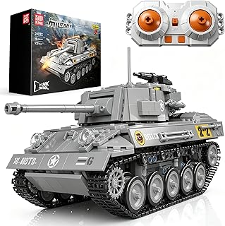 RC Tiger Tank Building Set, 971 Pcs Motorized Remote Control WW2 Military Tank Model, 20032 STEM Army Blocks Toy for Adults 14+, 360° Rotatable Turret Collectible