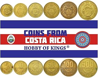 6 Novelty Coins from Costa Rica | Costa Rican Token Set Collection | Ship | Star | Volcano | Coffee Branch | Made in 1997-2005