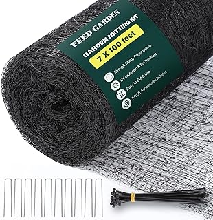 FEED GARDEN Deer Fence Netting Garden Netting Bird Netting - 7x100ft UV-Protected Garden Fence for Plant with 3/4" Fine Mesh - Includes 10 Stakes & 50 Zip Ties for Easy Installation