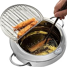 Yopay 304 Stainless Steel Deep Fryer Pot, Frying Chicken Pot, Tempura deep Fryer with a Thermometer and a lid, Japanese Style Tempura Fryer Pan,2.2L