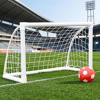 EGREE Portable Soccer Goal for Backyard - 12x6FT/8x6FT/6x4FT Heavy Duty Football Net Goals for Adults & Youth Training, Outdoor PVC Soccer Goal Post with Weatherproof UPVC Frame & Ground Stakes, White