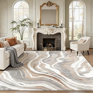 8x10 Area Rug, Plush Soft Living Room Rug Machine Washable - Large Non-Slip Stain Resistant Rug for Bedroom, Geometric Pet Friendly Carpet