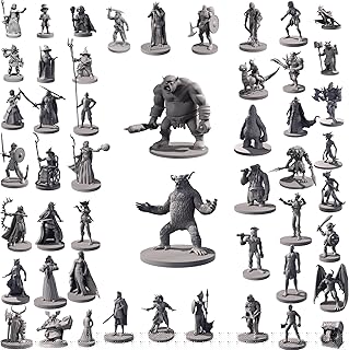 50 Unique Miniatures Fantasy Tabletop RPG Figures for Dungeons and Dragons, Pathfinder Roleplaying Games, Bulk Unpainted, Great for D&D