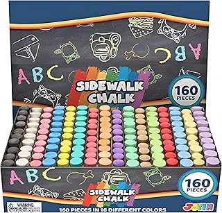 JOYIN 160 PCS Sidewalk Chalks Set-16 Colors Non-Toxic Washable Jumbo Chalk for Outdoor Art Play, Painting on Chalkboard, Blackboard and Playground