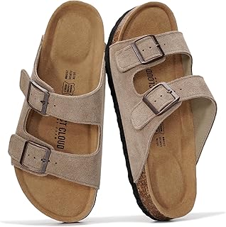 100% Genuine Leather Flat Sandals For Women 2026 Cork Footbed Womens Sandals with Memory Foam and arch support Vacation Essentials Slides for Women Footwear (Venita)