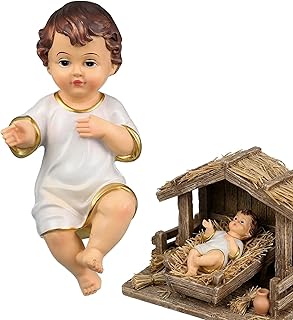DOITOOL Baby Jesus Statue, 2.3 Inch Mini Resin Baby Jesus Figurine in Manger Nativity Collectible, Holy Infant Doll for Spiritual Collection Easter Display Christian Home Decor