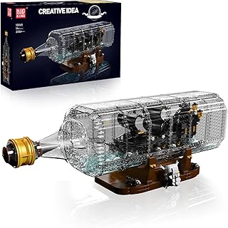 10065 Drift Bottle with Black Pearl Ship Building Blocks Set, Pirate Ship in Bottle Model Building Kit with Display Stand, Toy for Age 14+/Adults(2206 Pieces)-Black Pearl Ship