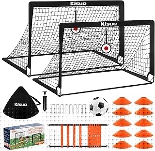 Soccer Goal, Kids Soccer Goals for Backyard Set of 2, 4 x 3ft Soccer Net Training Equipment, Pop Up Toddler Soccer Goal for Outdoor Indoor Sports Games with Soccer Ball, Ladder, Cones, Targets