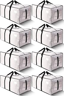 HOMESURE Supports 200lbs Heavy Duty Moving Bags - Strong Zipper & Wrap-Around Handles - Water-Resistant Storage Totes, Durable Alternative to Moving Boxes - 8 Pack - Semi-Transparent