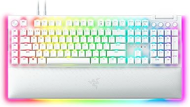 BlackWidow V4 Pro Wired Mechanical Gaming Keyboard: Green Switches Tactile & Clicky - Doubleshot ABS Keycaps - Command Dial - 8 Dedicated Macro Keys - Chroma RGB - Magnetic Wrist Rest - White
