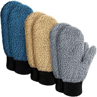 Bencailor 3 Pairs Microfiber Dust Mittens with Thumb Household Cleaning No Scratch Dusting Reusable Gloves for Kitchen House Car Cleaning Tools(Dark Blue, Khaki, Gray, Black)
