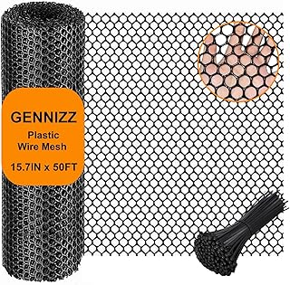 Plastic Wire Mesh Fence Roll, GENNIZZ 15.7IN x 50FT Plastic Chicken Wire Mesh, Balcony Garden Floral Netting Fencing Barrier for Cat Dog(0.4m x 15m)
