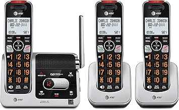 BL102-3 DECT 6.0 3-Handset Cordless Phone for Home with Answering Machine, Call Blocking, Caller ID Announcer, Audio Assist, Intercom, and Unsurpassed Range, Silver/Black