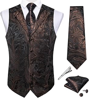 Mens Vest and Tie Set 5PCS Silk Paisley Dress Vest Suit Casual Formal Waistcoat for Tuxedo Wedding Party