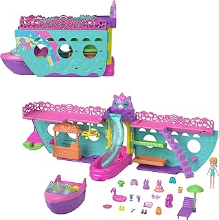 Portable Boat Playset with Water Play and Color Change Accessories, Unicorn Dream Cruise Includes 1 Doll and 23 Total Pieces (Amazon Exclusive)