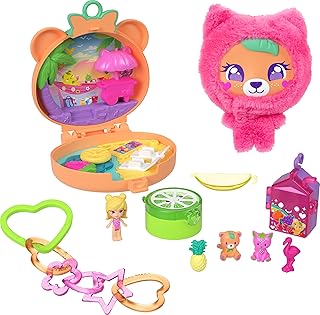 Doll & Pets Playset, Plushie Bear Compact, Keychain and Plush with Fruit Theme Accessories and Charms