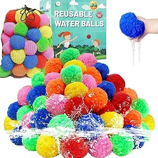 BEFANS 60 Pcs Reusable Water Balls, Reusable Water Balloons for Outdoor Toys and Games, Water Toys for Kids and Adults Boys and Girls - Summer Toys Ball for Pool and Backyard Fun