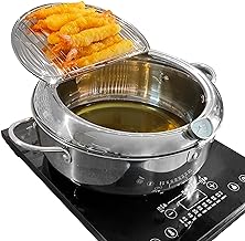 Saltlas Deep Fryer Pot (°F), 11"/4.4Qt (4.2 L) Extra Large Tempura Frying Pot with Lid, 304 Stainless Steel Fry Pot with Fahrenheit Thermometer and Oil Drip Drain Rack