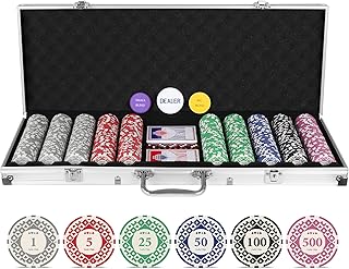 ORIENGEAR Poker Chip Set with Denominations, 500 PCS 14 Gram Metal Casino Chips with Aluminum Case & 2 Decks of Plastic Cards, for Texas Holdem Blackjack Gambling Games
