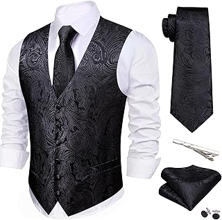 Men's Suit Vest Formal/Leisure Paisley Jacquard Silk Tie Pocket Square Waistcoat Set Wedding 5PCS