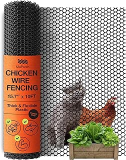 Maporch Plastic Chicken Wire Fencing for Pet Protection - 15.7" x 10ft, Black HDPE Mesh - Garden Fence Animal Barrier for Dogs, Cats and Rabbits (1-Pack)