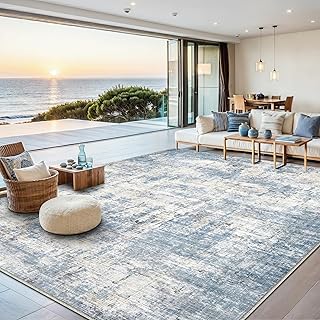 8x10 Area Rugs Washable Living Room Rug-No Slip Soft Carpets Modern Abstract Coastal Indoor Floor Stain Resistant Large Carpet for Bedroom Dining Room Farmhouse Nursery Home Office Blue