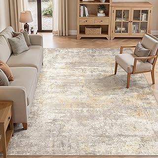 cotiled 8x10 Area Rugs for Living Room - Washable Neutral Abstract Carpet Non Slip Soft Rug for Bedroom & Dining Table, Robot Vacuum & Pet Friendly Floor Decor Gold/Grey/Brown