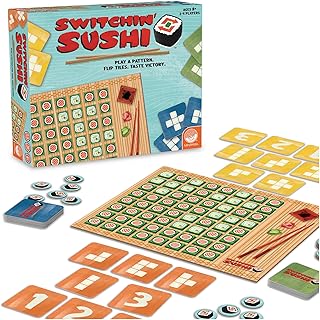 MindWare Switchin’ Sushi Board Game, Strategic Pattern Matching and Tile Flipping Game with Number Cards, Fast-Paced Logic Play for Kids Ages 8+