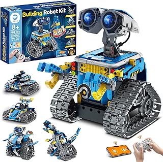 Robot Building Kit with Remote Control STEM Gifts for Boys Ages 8-12, Technic Coding Robotic Toys for Kids Birthday, Build 5in1 Models with 488 Pieces - Blue