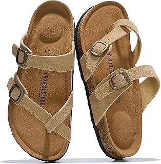 100% Genuine Leather Womens Sandals -Lightweight Womens Slides Memory Foam Insole & Cork Footbed Sandals Women - Non-Slip Beach Essentials Summer Sandals for Women 2026 (Lian)