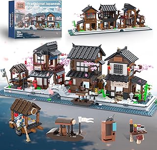 Traditional Japanese Cherry Blossom Village Building Set, Sakura Street View Architecture Building Block - Izakaya & Tea House, Collectible Construction Toy Gift for Adults & Anime Fans, 2058Pcs