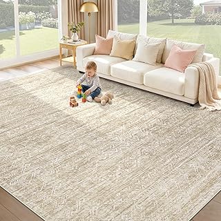 Washable Rug 8x10 Area Rugs: Modern Geometric Rugs for Living Room Non Slip Soft Low Pile Moroccan Indoor Carpet for Bedroom Nursery Dining Room Home Office Children's Room (Beige, 8'x10')
