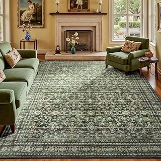 Lofus 8x10 Area Rug for Living Room,Green Washable Large Rugs with Non-Slip Backing,Soft Boho Carpets for Bedroom Dining Room Home Office Indoor Nursery