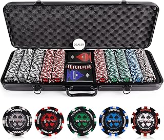 Versa Games Pro Poker Chips - Poker Set 13.5g 500 Piece Casino Clay Poker Chips with Denomination Numbers for Texas Holdem - New Upgraded Poker Chip Case