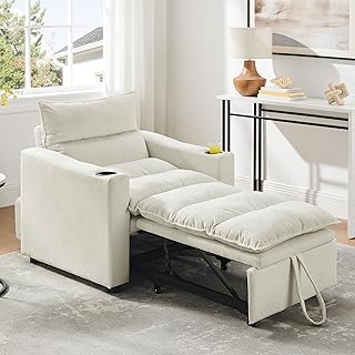Eafurn 3-in-1 Convertible Sleeper Chair Bed Recliner Daybed w/Adjustable Backrest, Velvet Upholstered Pull Out Reading Chairs Modern Futon w/Cup Holders for Small Spaces Living Room