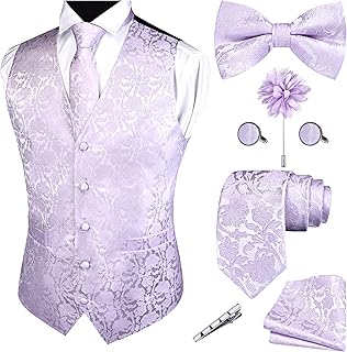 Formal Men Vest Paisley Floral Jacquard Tie Waistcoat Bow tie Hanky Lapel Pin Cufflinks Set Wedding 7PCS