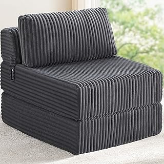 Convertible 4-in-1 Folding Sofa Bed Boneless Sleeper Chair Couch Foldable Chaise Lounger & Mattress Pocket Coils+Foam Medium Support, Portable No Assembly for Living Room/Bedroom, Single XL