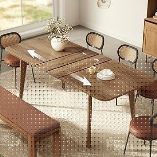 VASAGLE MAEZO Collection - Extendable Dining Table for 4/6/8, Kitchen Table with Tapered Legs, Curved Transitions, for Dining Room, Kitchen, Home Office, Honey Brown UKDT090K01V1