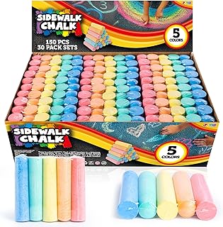 JOYIN 150 Pcs Sidewalk Chalk Set in 30 Packs, 5 Colors, Giant Box Non-Toxic Jumbo Washable Chalk for Outdoor Art Play, Painting on Chalkboard, Kitchen, Blackboard, Playground, Outdoor