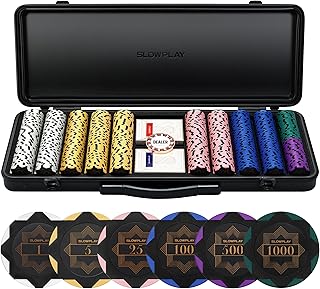 SLOWPLAY Nash 14g Clay Poker Chip Set Black Gold Edition– 500PCS Full Set for Texas Hold’em | Numbered Chips: 1, 5, 25, 100, 500, 1000 | Premium Case with Durable German Polycarbonate Shell