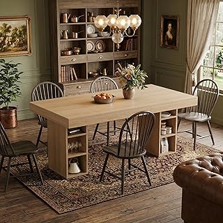 GarveeLife 63 Inch Large Dining Table for 4-6 People with Dual Side Storage, Wooden Kitchen Table with Spacious Tabletop and Sturdy Double Pedestal Base, Rectangular Dining Room Table for Dinner
