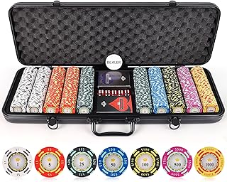 Versa Games Poker Chips - Clay Poker Chips Set - 13.5g 500 Piece Crown Casino Poker Set with Numbers Denomination - Upgraded Poker Set Case